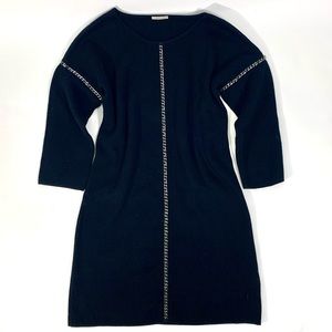 NWOT Intimissimi Black Crewneck Knit Pullover Dress with Metal Chain Garnet S
